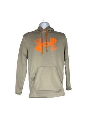 Under Armour ColdGear Mens Hoodie Small Loose Fit Tan & Orange Logo Lightweight